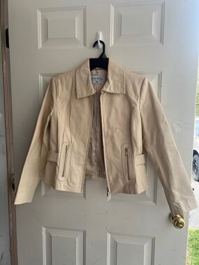 Pamela McCoy Beige Leather Zip-Front Jacket